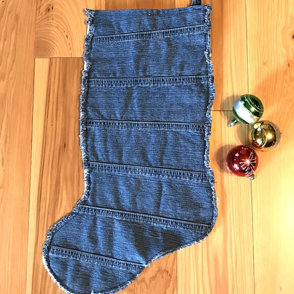 Handmade Denim Christmas Stocking w/Pocket: Cookie Tester Graphic, Size L - Picture 3 of 9